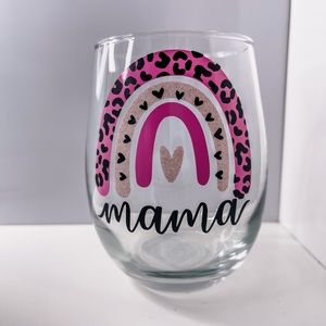 Mama rainbow leopard wine glass